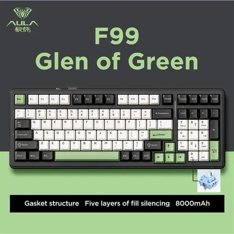 Aula F99 Gaming Mechanical Keyboard Three Mode 2.4g Wireless Bluetooth Wired Hot Swap PBT Gasket RGB For PC Laptop Gamer