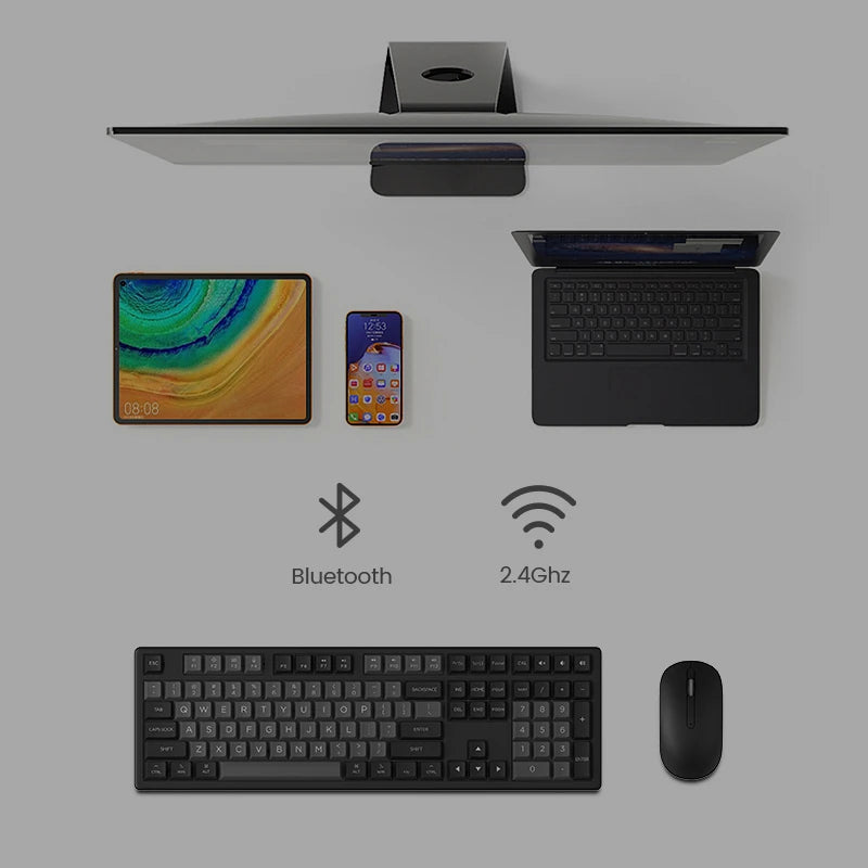 Monsgeek MX108 Black & Silver Mechanical Keyboard & Mouse Combo Full-size Business Wireless Keyboard Mouse Set