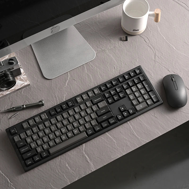 Monsgeek MX108 Black & Silver Mechanical Keyboard & Mouse Combo Full-size Business Wireless Keyboard Mouse Set