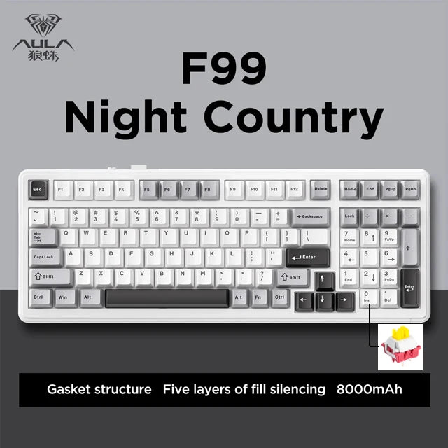 Aula F99 Gaming Mechanical Keyboard Three Mode 2.4g Wireless Bluetooth Wired Hot Swap PBT Gasket RGB For PC Laptop Gamer