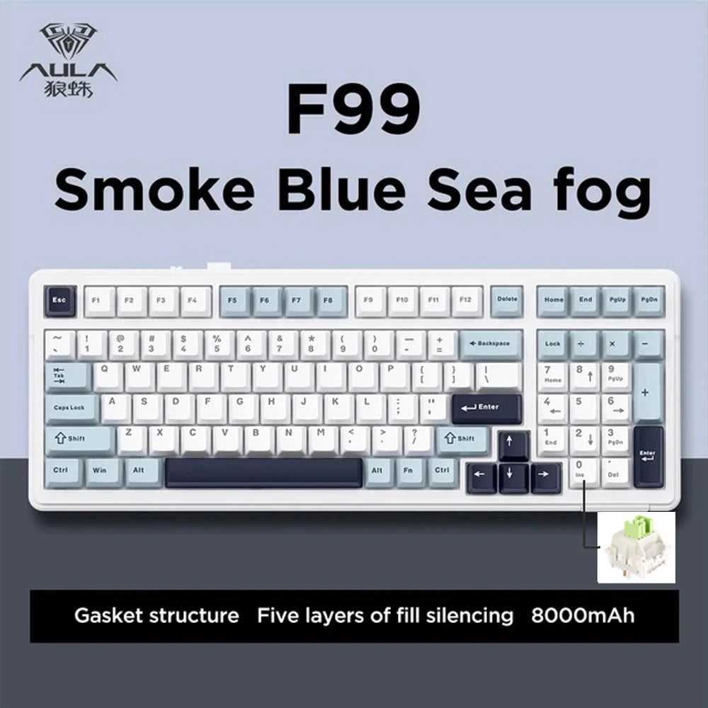 Aula F99 Gaming Mechanical Keyboard Three Mode 2.4g Wireless Bluetooth Wired Hot Swap PBT Gasket RGB For PC Laptop Gamer