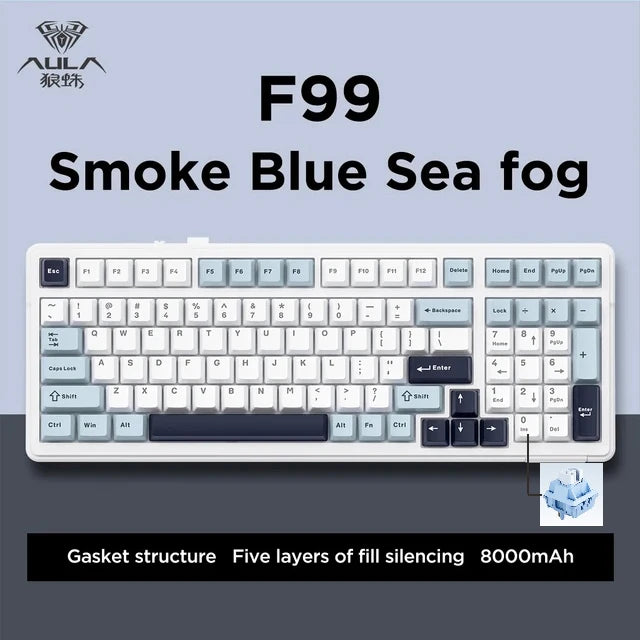 Aula F99 Gaming Mechanical Keyboard Three Mode 2.4g Wireless Bluetooth Wired Hot Swap PBT Gasket RGB For PC Laptop Gamer
