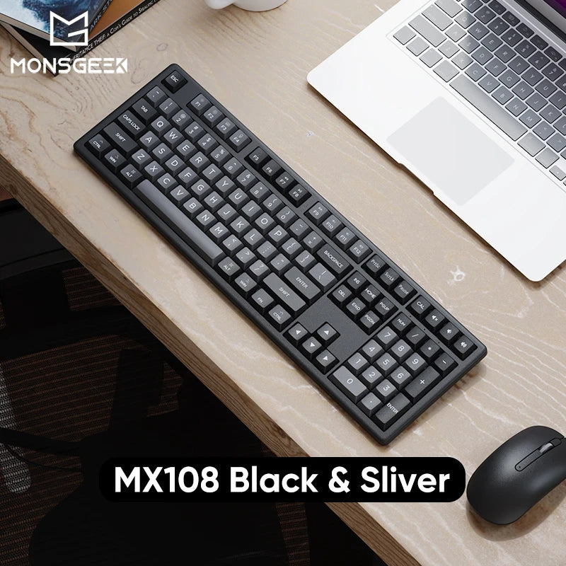 Monsgeek MX108 Black & Silver Mechanical Keyboard & Mouse Combo Full-size Business Wireless Keyboard Mouse Set