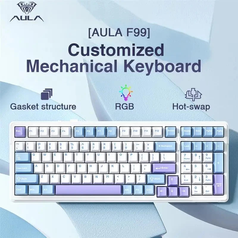 Aula F99 Gaming Mechanical Keyboard Three Mode 2.4g Wireless Bluetooth Wired Hot Swap PBT Gasket RGB For PC Laptop Gamer
