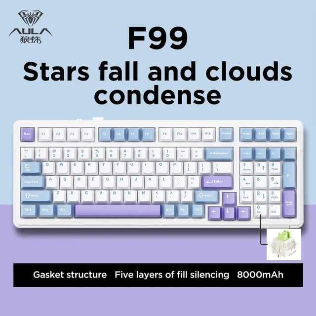 Aula F99 Gaming Mechanical Keyboard Three Mode 2.4g Wireless Bluetooth Wired Hot Swap PBT Gasket RGB For PC Laptop Gamer