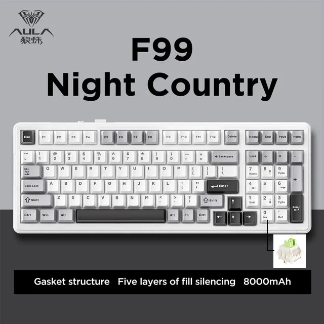 Aula F99 Gaming Mechanical Keyboard Three Mode 2.4g Wireless Bluetooth Wired Hot Swap PBT Gasket RGB For PC Laptop Gamer