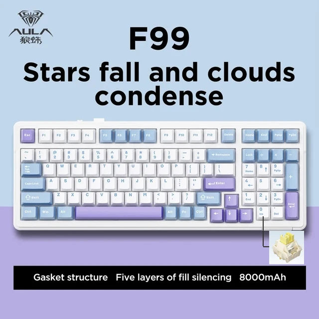 Aula F99 Gaming Mechanical Keyboard Three Mode 2.4g Wireless Bluetooth Wired Hot Swap PBT Gasket RGB For PC Laptop Gamer