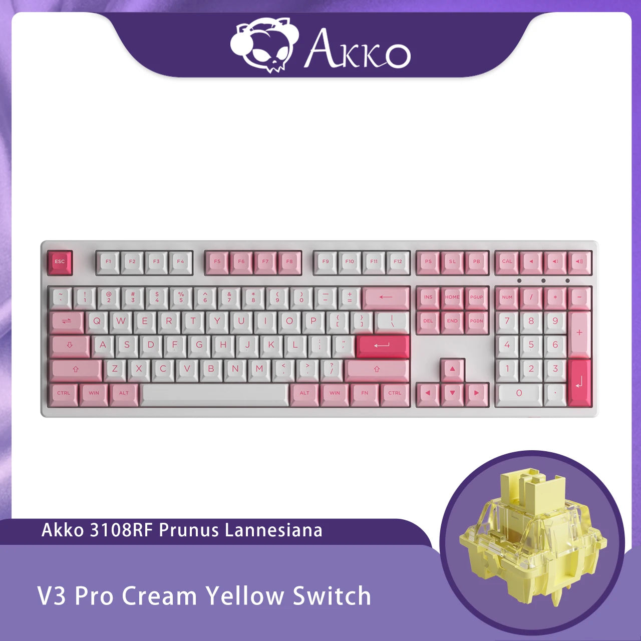 Akko 3108RF Prunus Lannesiana Mechanical Keyboard 108 Keys Cherry Profile USB Type-C/2.4G Wireless Dual Mode PC Gaming Keyboard