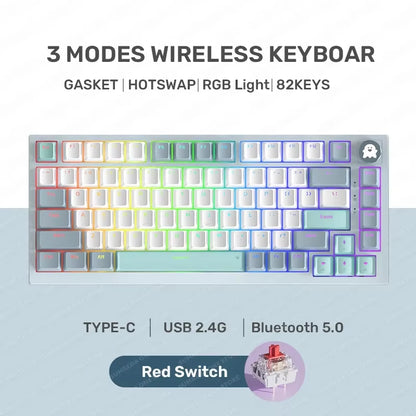 SUMREDA Wireless Bluetooth and Wired Three-Mode Mechanical Keyboard RGB Backlight Hot Swap Gasket Structure Gaming Keyboard