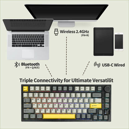 AJAZZ AK820 Pro 75% Gasket-Mounted Bluetooth 5.1/2.4G Wireless/Type-C Wired Mechanical Keyboard 