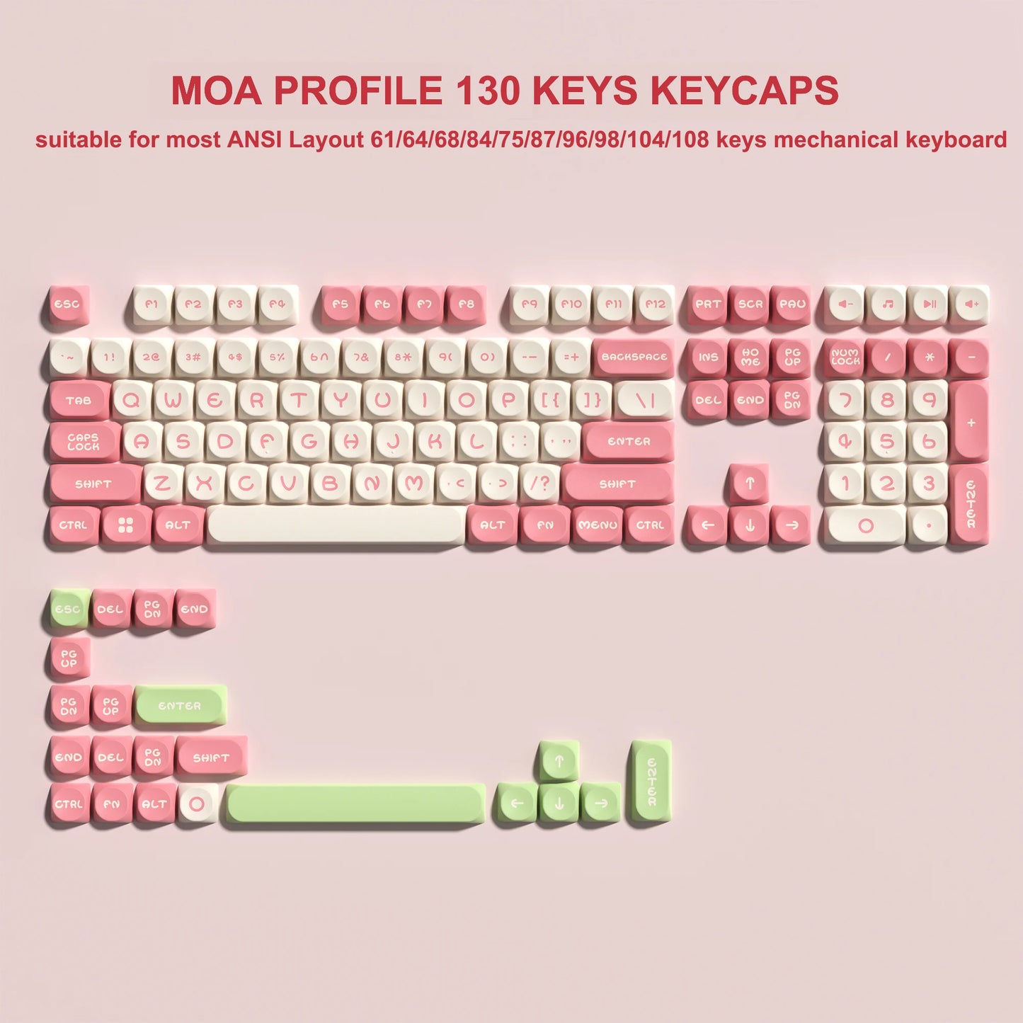 143 Keys Pink Cherry MOA Profile PBT Keycaps Dye Sub Customs Key Caps for 61/87/104 Cherry MX Switch Gaming Mechanical Keyboard