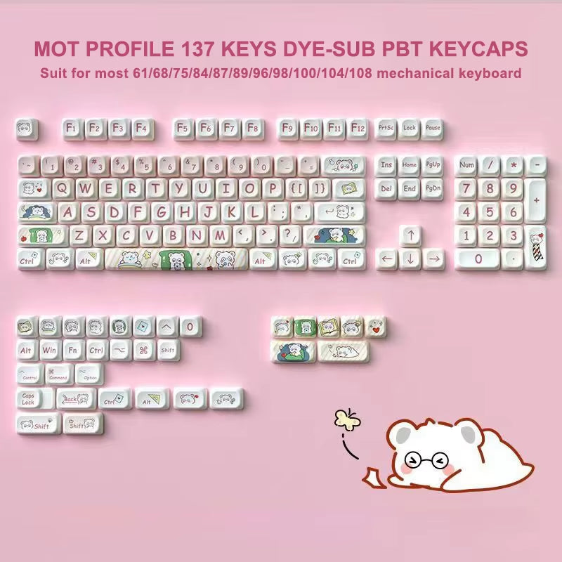 143 Keys Pink Cherry MOA Profile PBT Keycaps Dye Sub Customs Key Caps for 61/87/104 Cherry MX Switch Gaming Mechanical Keyboard