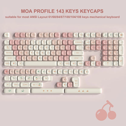 143 Keys Pink Cherry MOA Profile PBT Keycaps Dye Sub Customs Key Caps for 61/87/104 Cherry MX Switch Gaming Mechanical Keyboard