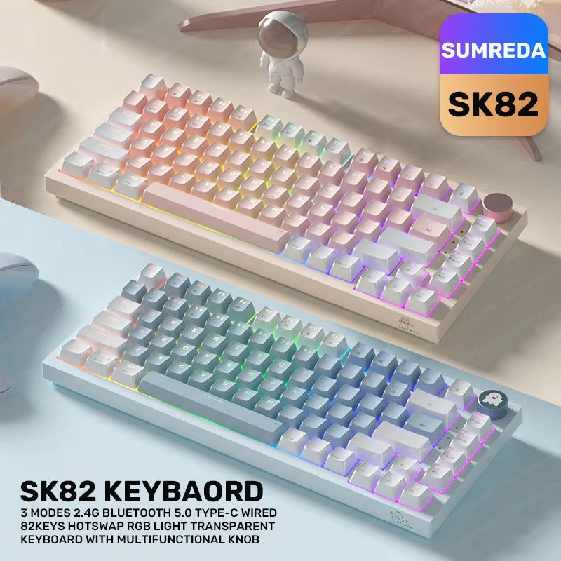 SUMREDA Wireless Bluetooth and Wired Three-Mode Mechanical Keyboard RGB Backlight Hot Swap Gasket Structure Gaming Keyboard