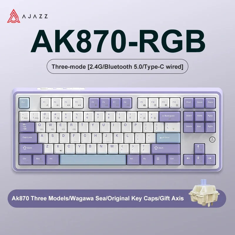 AJAZZ AK870 Tri-Mode RGB Bluetooth 2.4Ghz Wireless Gaming Mechanical Keyboard Hot Swappable 