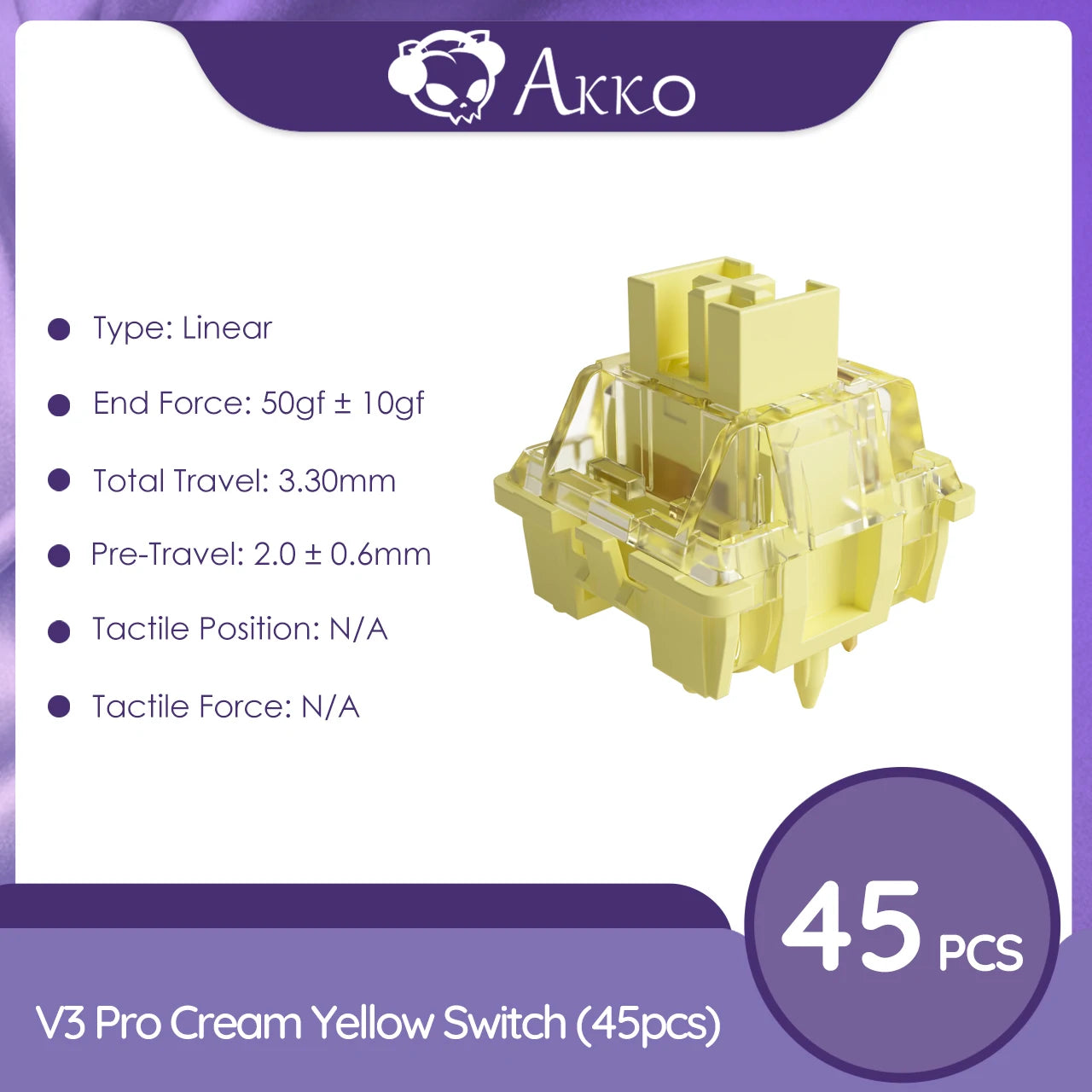 V3 Pro Cream Yellow Switch 5 Pin 50Gf Linear Switch with Dustproof Stem Compatible with MX Mechanical Keyboard (45 Pcs)