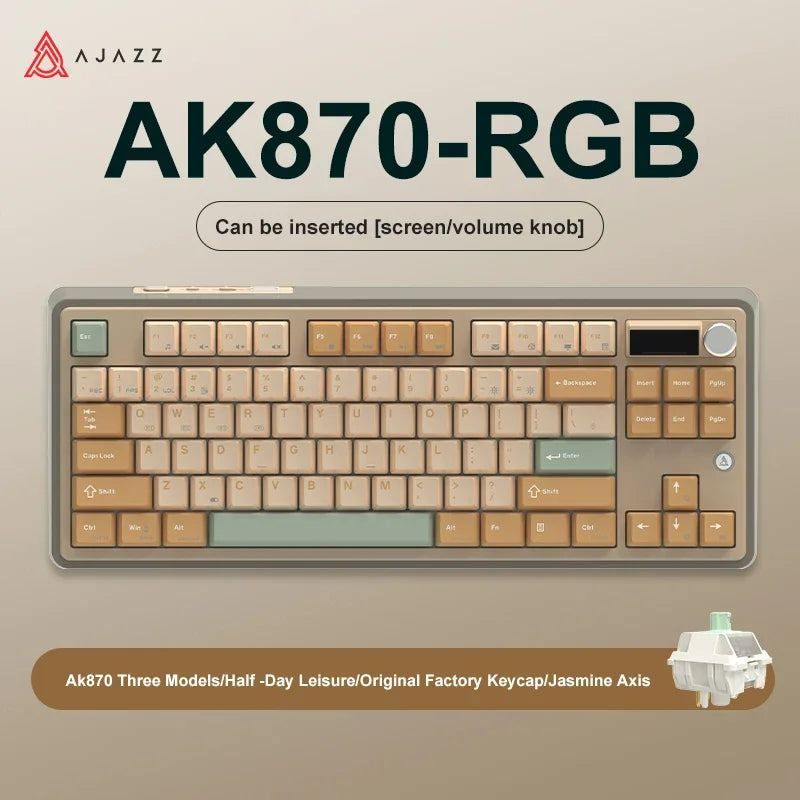 AJAZZ AK870 Tri-Mode RGB Bluetooth 2.4Ghz Wireless Gaming Mechanical Keyboard Hot Swappable 