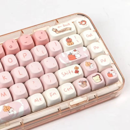 [2024 New] 140 Key Cute Autumn Puppy Gradient Keycaps [ONLY] MOA Contour Pink Pbt Thermal Sublimation Mechanical Keyboard Key Caps