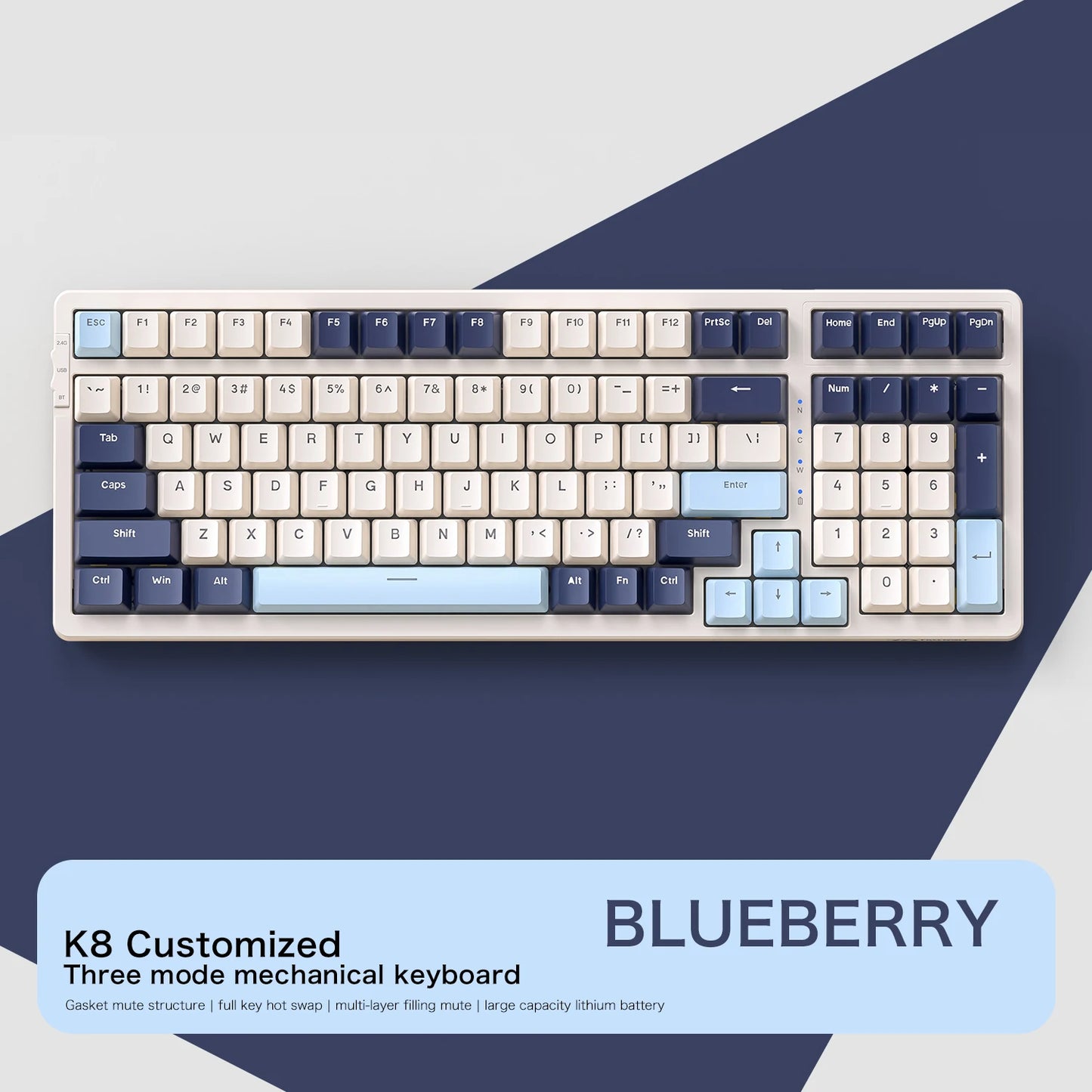 K8 100 Key Wireless Mechanical Keyboard Tri-Mode Connection,Full Key Hot Swap,Lighting Effects,Gasket Mount