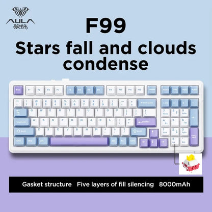 Aula F99 Gaming Mechanical Keyboard Three Mode 2.4g Wireless Bluetooth Wired Hot Swap PBT Gasket RGB For PC Laptop Gamer