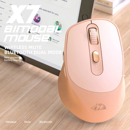 Wireless Mouse Pink Color Bluetooth Dual Mode Silent Design, Power Linght, 5-Speed DPI