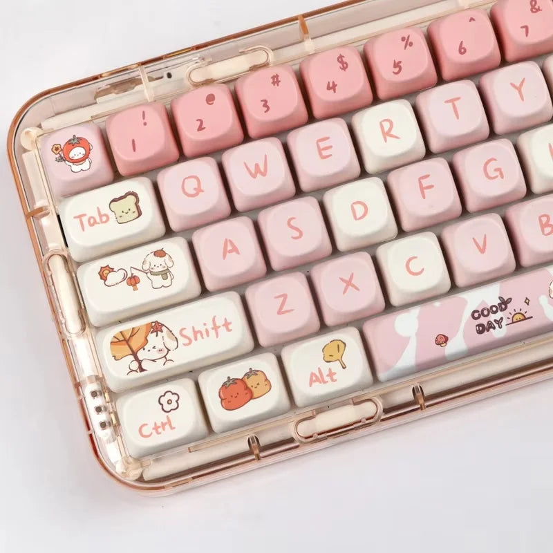 [2024 New] 140 Key Cute Autumn Puppy Gradient Keycaps [ONLY] MOA Contour Pink Pbt Thermal Sublimation Mechanical Keyboard Key Caps