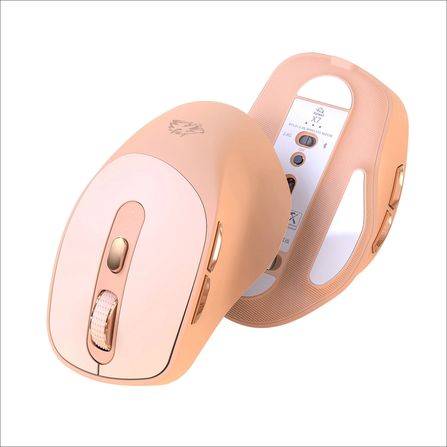 Wireless Mouse Pink Color Bluetooth Dual Mode Silent Design, Power Linght, 5-Speed DPI