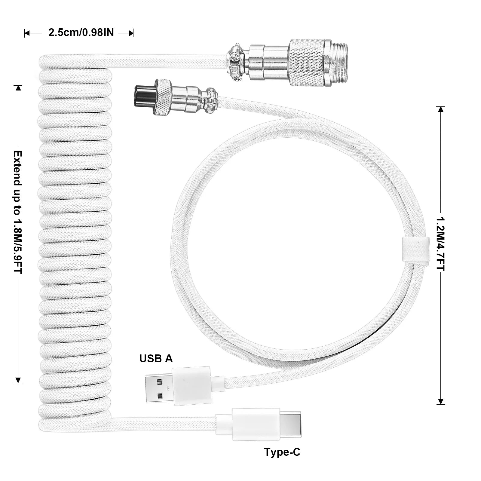 Mechanical Keyboard Coiled Cable Wire Type C USB Port Aviator Coiling Cable 