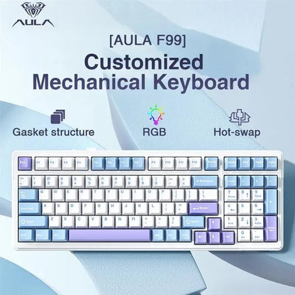 Aula F99 Gaming Mechanical Keyboard Three Mode 2.4g Wireless Bluetooth Wired Hot Swap PBT Gasket RGB For PC Laptop Gamer