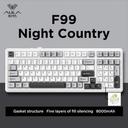 Aula F99 Gaming Mechanical Keyboard Three Mode 2.4g Wireless Bluetooth Wired Hot Swap PBT Gasket RGB For PC Laptop Gamer