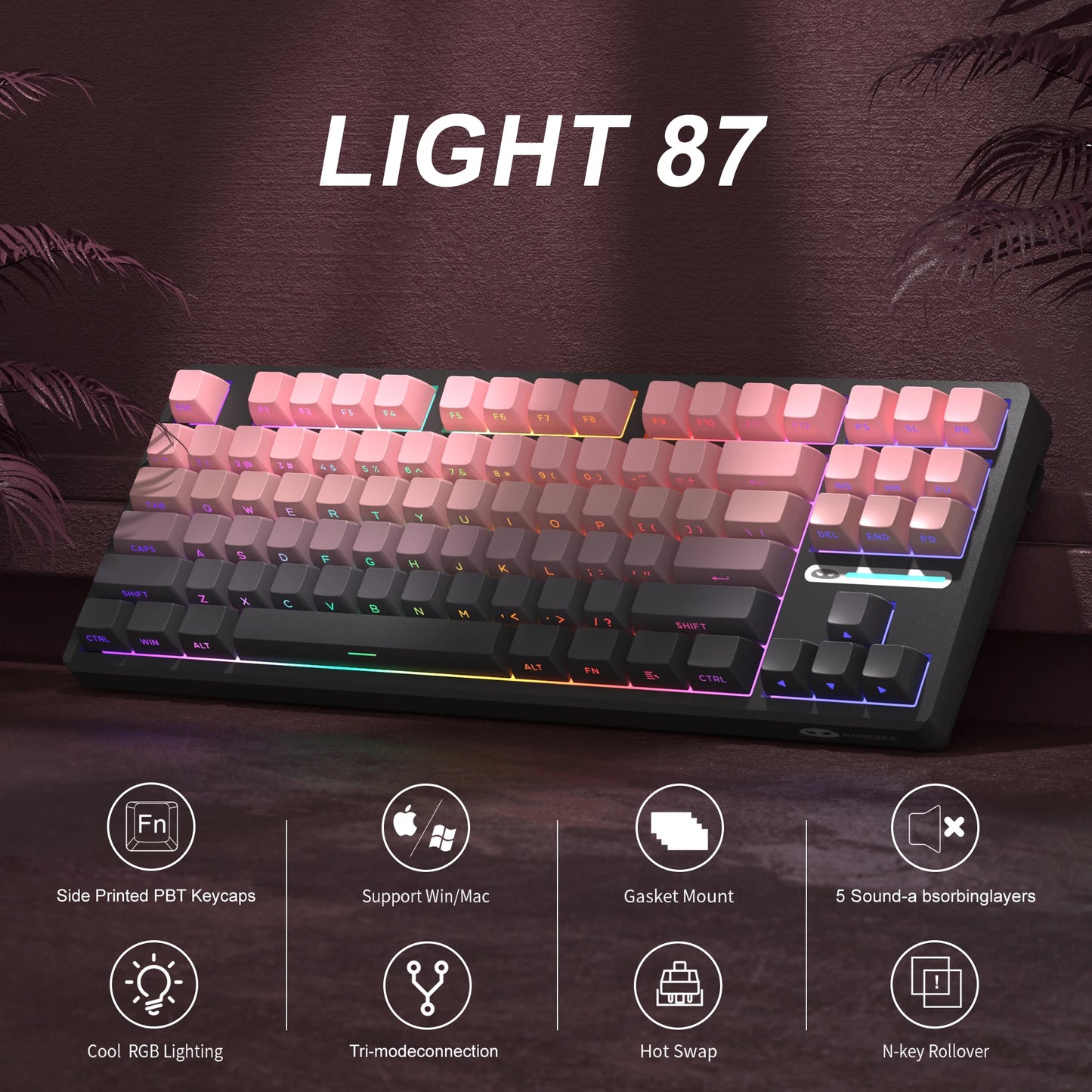 Magegee Light87 Rechargable RGB Tri-Mode 2.4G/Bt/Type C Blue Whale Switch Creamy Mechanical Keyboard