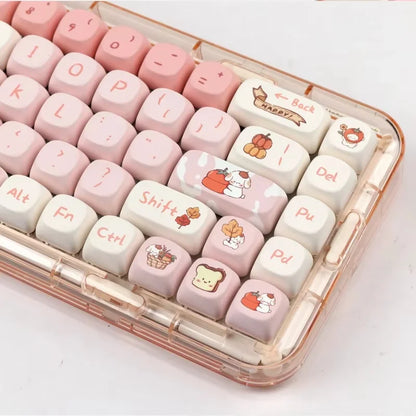 [2024 New] 140 Key Cute Autumn Puppy Gradient Keycaps [ONLY] MOA Contour Pink Pbt Thermal Sublimation Mechanical Keyboard Key Caps