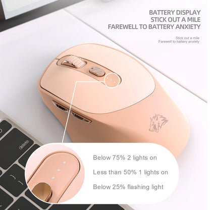 Wireless Mouse Pink Color Bluetooth Dual Mode Silent Design, Power Linght, 5-Speed DPI