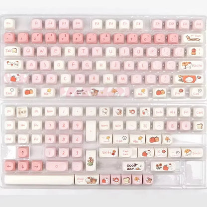 [2024 New] 140 Key Cute Autumn Puppy Gradient Keycaps [ONLY] MOA Contour Pink Pbt Thermal Sublimation Mechanical Keyboard Key Caps