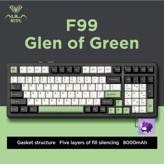 Aula F99 Gaming Mechanical Keyboard Three Mode 2.4G Wireless 