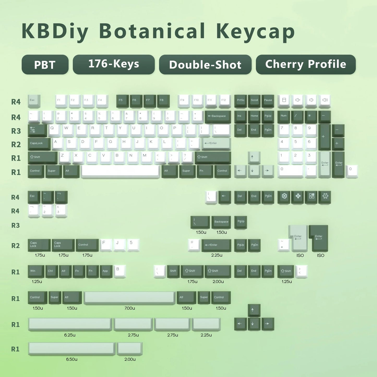 GMK Botanical Keycap Cherry Profile Double Shot PBT ISO Keycaps 