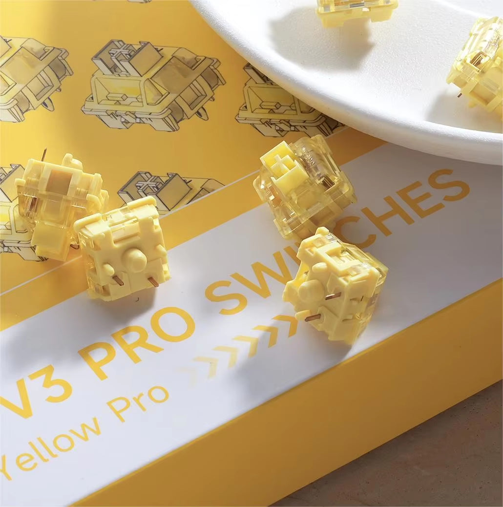 V3 Pro Cream Yellow Switch 5 Pin 50Gf Linear Switch with Dustproof Stem Compatible with MX Mechanical Keyboard (45 Pcs)