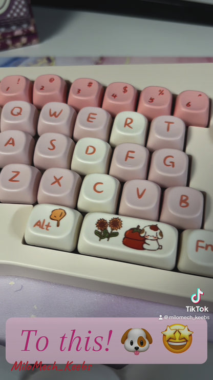 [2024 New] 140 Key Cute Autumn Puppy Gradient Keycaps [ONLY] MOA Contour Pink Pbt Thermal Sublimation Mechanical Keyboard Key Caps